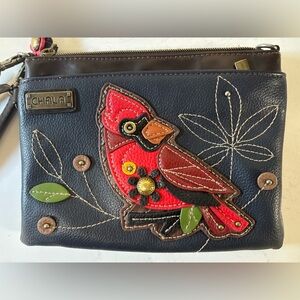 CHALA LARGE LEATHER WRISTLET WITH CARDINAL.